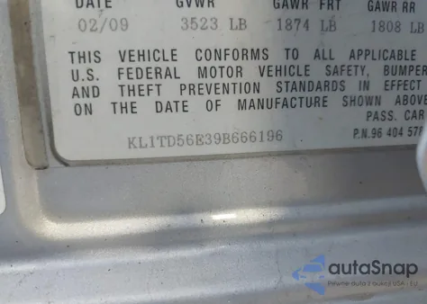 2009 Chevrolet Aveo Lt from USA, damaged, VIN KL1TD56E39B666196